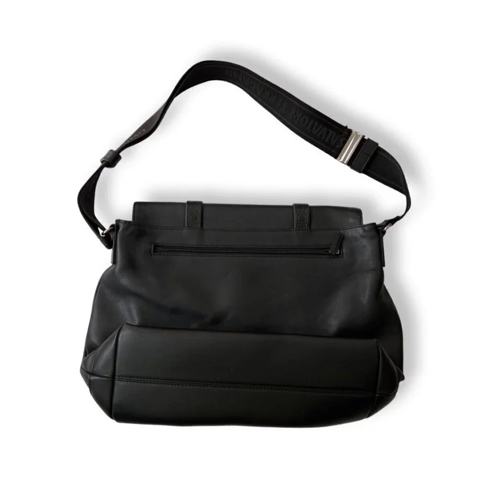 Salvatore Ferragamo Black Leather Monogram Messenger Bag / PINK